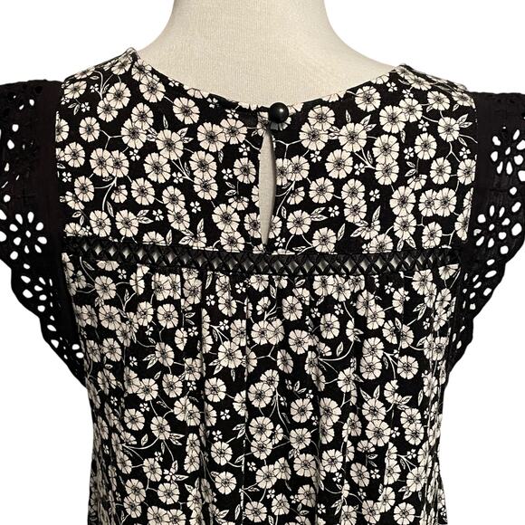 LOFT Black Floral Swing Dress Womens Small/Medium Boho Knit Casual Feminine - Picture 6 of 9